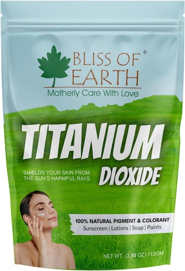 Bliss Of Earth Titanium Dioxide For Soap Shampoo &amp; Cosmetics Making, Natural Occurring Mineral For Making Sunscreen &amp; Lotion, 113gm