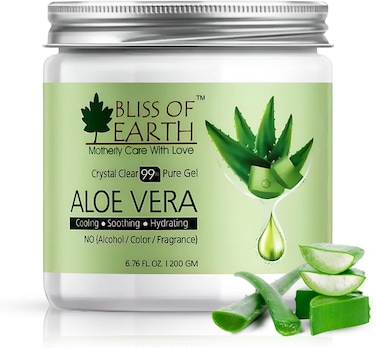 Bliss Of Earth 99% Pure Crystal Clear Aloe Vera Gel, 200gm, Great For Face, Body &amp; Hair, Effective Cooling, Soothing &amp; Hydrating, Paraben Free