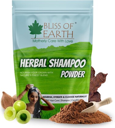 Bliss Of Earth Natural Herbal Shampoo Powder, 100g, Ayurvedic Hair Cleanser With Amla, Aritha, Shikakai, And Fenugreek