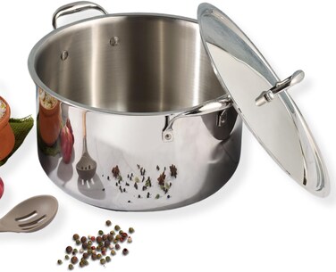 Vinod Platinum Triply Stainless Steel Biryani/Sauce Pot with Lid - 11 Liters, 30 cm, Silver