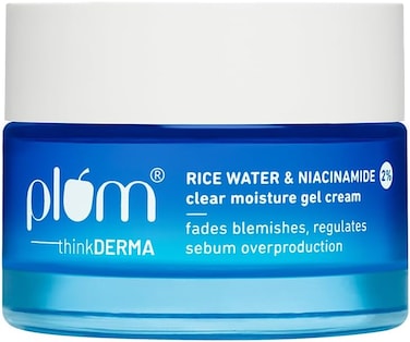 Plum thinkDERMA 2% Niacinamide &amp; Rice Water Clear Moisture Gel Cream Fades Blemishes &amp; Brightens Skin with 3% MatmarineTM for Oil Control  Lightweight &amp; Non-sticky 100% Vegan 50g