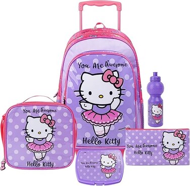 Sanrio Hello Kitty You Are Awesome 5In1 Trolley Box Set 18" I Trolley I Lunch Bag I Water Bottle I Pencil Case I Lunch Box I Packaging
