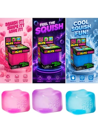 NeeDoh Nice Cube -Sensory Squeeze Toy with Super Solid Squish Cube Purple Pink Blue 3 pcs
