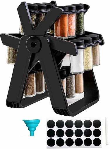 Rotating Spice Rack Organizer 360 Degree Ferris Wheel Rotation with 18 Glass Jar Set Seasoning Organizer for Countertop Revolving Spice Rack