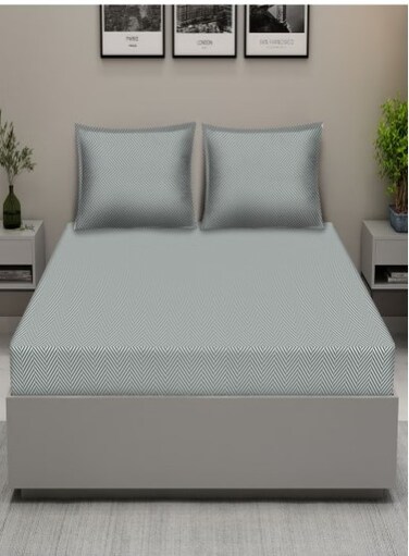 ملاءة سرير مسطحة من ريموند هوم كينج عدد الخيوط 210، أغطية سرير فاخرة مصنوعة من القطن بنسبة 100% مع 2 كيس وسادة - رمادي (274 * 274 سم)