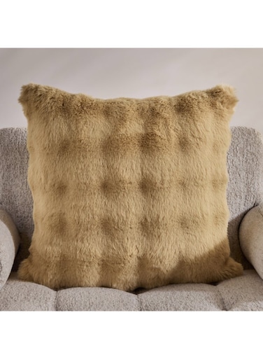 Box Faux Fur Filled Cushion - Bubble Design - Beige