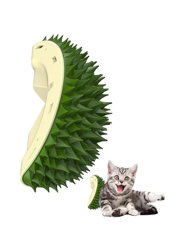 NALACAL Cat Corner Self Groomer, Cute Durian Shape Soft Cat Grooming Brush, Wall Mount Cat Corner Scratcher Wall Brush, Durian Shape, Wall Corner Scratcher, Massage Combs for Cats, Green