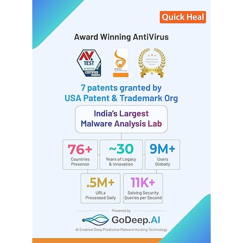 Quick Heal Antivirus Pro for 1 Device 3 Years   Windows   Digital Subscription
