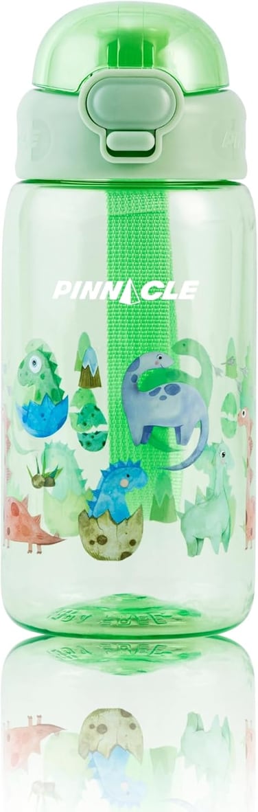 Pinnacle Promist Water Bottle For Kids With Straw &amp; Carrying Strap - 600ml BPA Free Kids Water Bottles, Easy-Clean, Kids Water Bottle For School, Toddler Water Bottle - Green