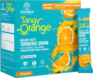 Gardeno Nurturing Life Orange Flavoured Turmeric Curcumin &amp; Ginger Drink Mix With Prebiotic Fiber &amp; Vitamin C - For Immunity &amp; Gut Health - 20 X 4G Sachets