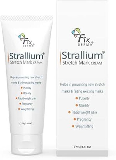 Fixderma Strallium Stretch Mark Cream, Removes Pregnancy Stretch Marks, Scar Removal and Moisturizing Cream, Stretch Mark Remover for Stomach, Thighs &amp; All Body Parts- 75G