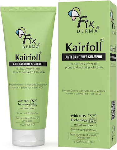 Fixderma Kairfoll Anti Dandruff Shampoo for Oily Sensitive Scalp Prone To Dandruff &amp; Folliculitis, Anti Dandruff Shampoo for Women &amp; Men, Salicylic Acid for Hair Fall, SulPHAte Free Shampoo - 100M