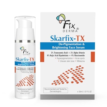 Fixderma Skarfix 4% Kojic Acid Face Serum For Brightening Face With 4% Niacinamide, 3% Tranexamic Acid &amp; 2% Alpha Arbutin For Acne Spots, Melasma, Brightening Serum, Face Serum For Women &amp; Men -30ml