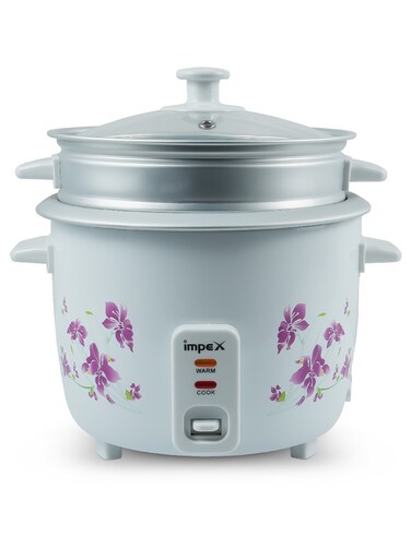 Impex Electric Rice Cooker, Drum Cooker, Automatic Cooking, Keep Warm, Safety Protection, Cool Touch Body, Carrying Handle, Measuring Cup, Spoon, Steamer 1.5 L 500 W RC 2802