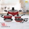 EASYCOOK 10 Pcs Non Stick Smart Cookware Set   Non Stick Forged Aluminum Body Tempered Glass Lid With Wide Stainless Steel, Maroon