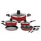 EASYCOOK 10 Pcs Non Stick Smart Cookware Set   Non Stick Forged Aluminum Body Tempered Glass Lid With Wide Stainless Steel, Maroon
