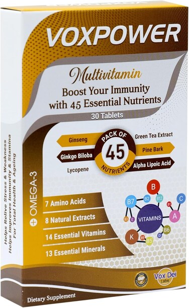 Vox Dei Labs Voxpower Multivitamin Tablets - Boost Your Immunity With 45 Essential Nutrients, 30 Tablets Pack, Includes Ginseng, Omega-3, Vitamins, Minerals, And Natural Extracts
