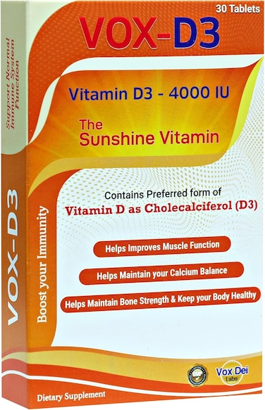 Vox Dei Labs Vox-D3 Vitamin D3 4000 IU Tablets &ndash; The Sunshine Vitamin For Bone Strength, Muscle Function, Immunity Boost, And Calcium Balance &ndash; 30 Tablets