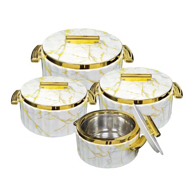 Selvel Desire 4-Piece Insulated Hot Pot Set - Elegant White Casseroles / Serving Bowls / Hot Food Containers, Keeps Meals Hot &amp; Fresh for Hours (1L, 1.5L, 2L, 3L), PHPDS04-WH