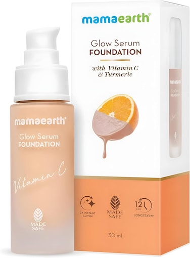 Mamaearth Glow Serum Foundation with Vitamin C and Turmeric for 12-Hour Long Stay, 01 Ivory Glow, 30 ml