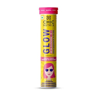 Chicnutrix Glow- Japanese Glutathione &amp; Vit. C Antioxidants For Clear, Glowing Skin Sugar-Free, Lemon Flavour Strawberry 20 Effervescent Tablets (Pack Of 1)