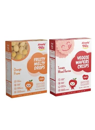 Simply Fils Veggie Wafers Crisps Tomato Mixed Berries + Simply Fils Fruity Melty Drops Orange Prune