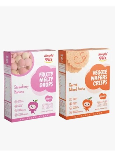 Simply Fils Veggie Wafers Crisps Carrot Mix Fruits + Simply Fils Fruity Melty Drops Strawberry Banana