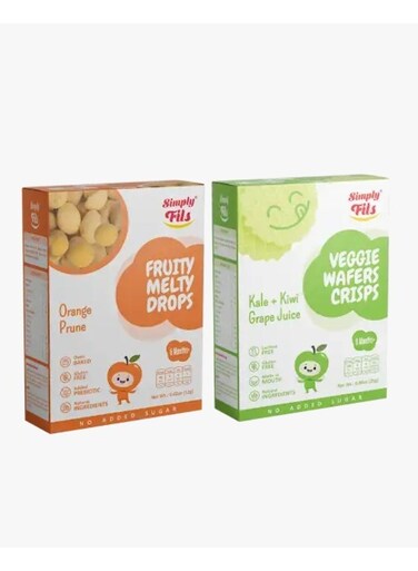 Simply Fils Veggie Wafers Crisps Kale + Kiwi Grape Juice + Simply Fils Fruity Melty Drops Orange Prune