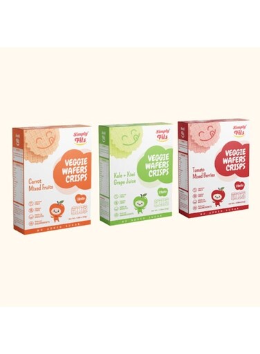 Simply Fils Veggie Wafer Crisps( pack of 3) Tomato Mixed Berries, Carrot Mixed Fruits, Kale + Kiwi Grape Juice