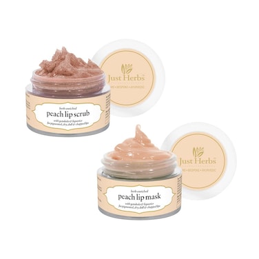 Just Herbs Ayurvedic &amp; Vegan Peach Lip Scrub &amp; Lip Mask For Duo Pack Chapped, Pigmented &amp; Dark Lips, 30Gm