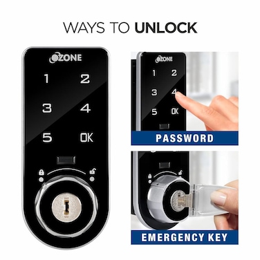 Ozone OZFL-302-FK Rectangular and Handy, Fingerprint and Key Access, Manual Locking System, Smart Furniture Lock (Black)
