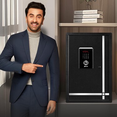 Ozone 55 Litres Fingerprint Safe Locker for Home &amp; Office &ndash; Fingerprint Lock, 2-in-1 Unlocking (Fingerprint &amp; Password), Size: 555H x 350W x 360D mm, Weight: 24.7kg, 1-Year Warranty