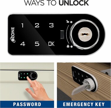 Ozone Smart Furniture Lock OZFL-301H-PK; Horizontal, Rectangular; 24 Months Warranty; Manual Locking System; Master PIN Code &amp; Key Access; Black
