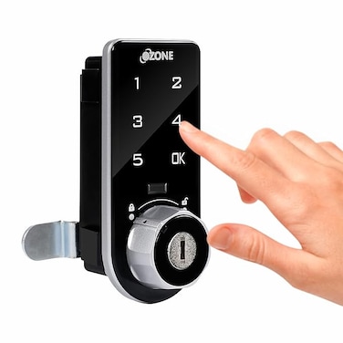 Ozone Rectangular and Handy, Fingerprint and Key Access, Manual Locking System, Smart Furniture Lock (Black) (Password &amp; Key (Vertical))