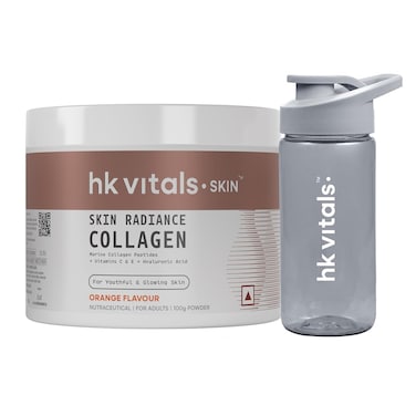 HK Vitals Marine Collagen Supplement, Orange, 100g, and Sipper