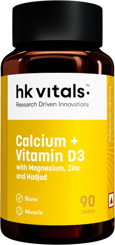 HK Vitals Calcium and Vitamin D3 Supplement, Magnesium and Zinc, Bone and Joint Support, 90 Tablets