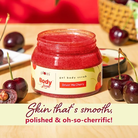 Plum BodyLovin&#39; Body Scrub Drivin&#39; Me Cherry Gel Body Scrub Skin Brightening Tan Removal  Sulphate &amp; Paraben Free 100% Vegan 200 g