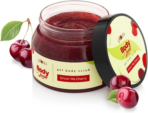 Plum BodyLovin&#39; Body Scrub Drivin&#39; Me Cherry Gel Body Scrub Skin Brightening Tan Removal  Sulphate &amp; Paraben Free 100% Vegan 200 g