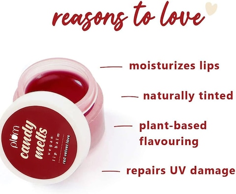 Plum Lip Balm, Candy Melts Vegan Lip Balm Red Velvet Love With Natural UV Protection, Ultra Moisturization &amp; Added Shine for Lips 100% Cruelty Free