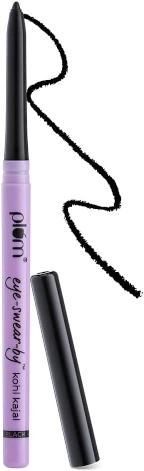 Plum Eye-Swear-By Kohl Kajal - مكياج عيون كاجال ناعم وكريمي أسود عميق مقاوم للتلطخ ومقاوم للماء، نباتي 100% ولم يتم الإساءة إلى الحيوانات لتصنيعه