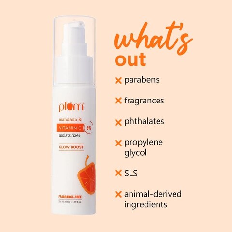 Plum 3% Vitamin C Moisturizer with Mandarin For Uneven Skin Tone Dull Skin, Fragrance-Free, 100% Vegan, 50 ml