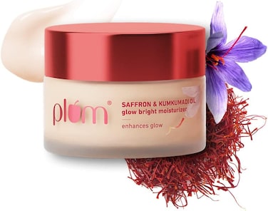 Plum Saffron &amp; Kumkumadi Oil Glow Bright Moisturizer, With SPF 35, Brightens Skin &amp; Enhances Glow, Fights Dark Spots &amp; Dull Skin, UVA &amp; UVB Protection, All Skin Types, 100% Vegan 50 g