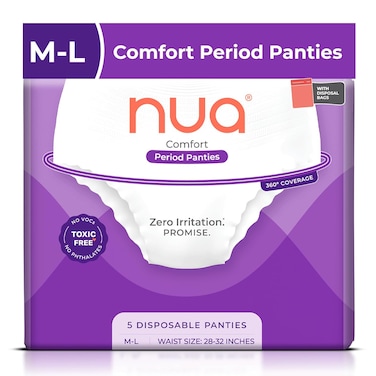 Nua Disposable Period Pantie for Women, Ultra-Absorbent &amp; Zero Irritation Period Underwear &ndash; M-L (Pack of 5)