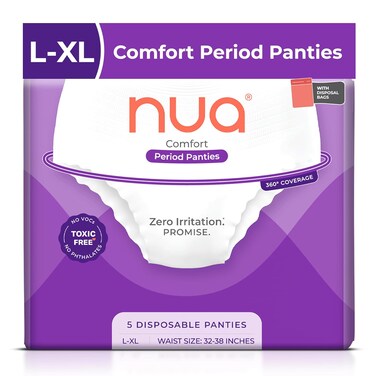 Nua Disposable Period Pantie for Women, Ultra-Absorbent &amp; Zero Irritation Period Underwear &ndash; XL-XXL (Pack of 5)