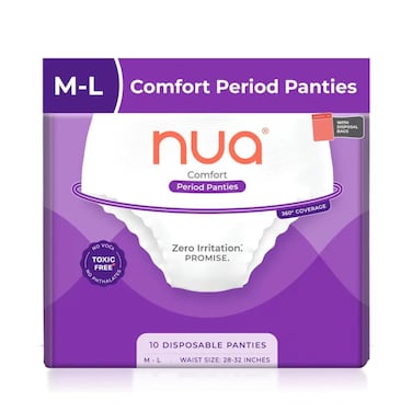 Nua Disposable Period Pantie for Women, Ultra-Absorbent &amp; Zero Irritation Period Underwear &ndash; M-L (Pack of 10)