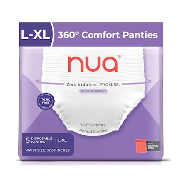 Nua Disposable Period Pantie for Women, Ultra-Absorbent &amp; Zero Irritation Period Underwear &ndash; L-XL (Pack of 5)