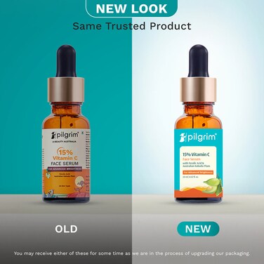 Pilgrim 15% Vitamin C Face Serum For Glowing Skin 20ml   Serum with Vit C, Ferulic acid, and Vit E, Reduces Dark Spots   For All Skin Types