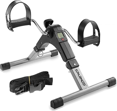 Sparnod Fitness SMB-100 Mini Cycle Pedal Exerciser with Fixing Strap, Adjustable Resistance and Digital Display - Suitable for Light Exercise of Legs, Arms, and Physiotherapy at Home, Black