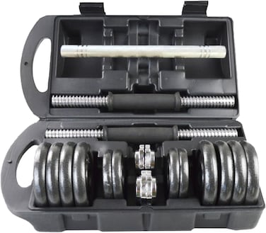 
Sparnod Fitness 15kg Adjustable Dumbbell Weight Set With 2 Rods and 12 Weight Plates - Chrome Dumbbells with Anti-slip Grip &amp; Carry Case (SD-15)