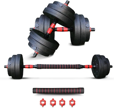 Sparnod Fitness SCD-20 2-In-1 Dumbbells/Barbell Set (20Kg) - Easy 3-Step Assembly With Connector Rod, Eco-Friendly Weights, Concrete Dumbbells With Pvc Coating, Slip-Free Handgrip, Total Home Fitness